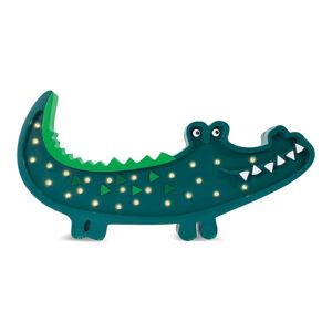 Zelená borovicová stolová lampa Little Lights Crocodile, šírka 49 cm