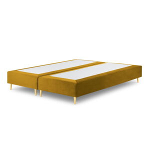 Horčicovožltá zamatová dvojlôžková posteľ Milo Casa Lia, 180 x 200 cm