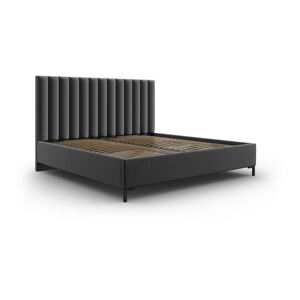 Tmavosivá čalúnená dvojlôžková posteľ s úložným priestorom s roštom 160x200 cm Casey – Mazzini Beds