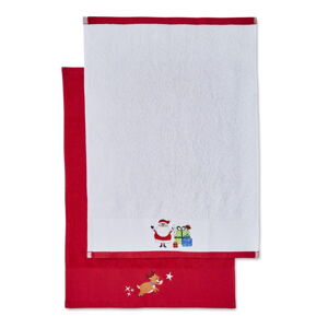 Červeno-biele bavlnené uteráky v sade 2 ks 40x60 cm Santa's Reindeers - Catherine Lansfield