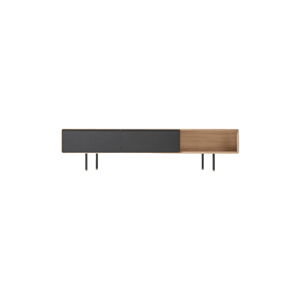 Čierny/v prírodnej farbe TV stolík z dubového dreva 200x48 cm Fina – Gazzda