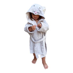 Bielo-sivý bavlnený detský župan veľkosť M Mouse - Rocket Baby