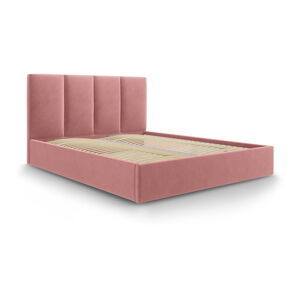 Ružová zamatová dvojlôžková posteľ Mazzini Beds Juniper, 160 x 200 cm
