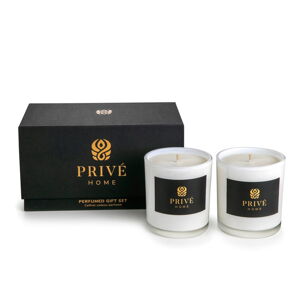 Súprava 2 bielych vonných sviečok Privé Home Tobacco&Leather/Oud&Bergamot