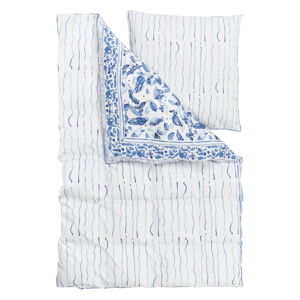 Bielo-modré obliečky na jednolôžko z bavlneného saténu Westwing Collection Ryle, 135 x 200 cm
