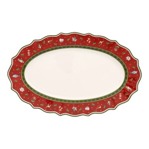 Červený porcelánový servírovací tanier s vianočným motívom Villeroy & Boch, 38 x 23,5 cm