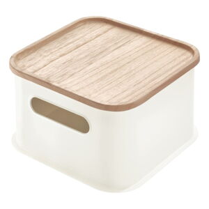 Biely úložný box s vekom z dreva paulownia iDesign Eco Handled, 21,3 x 21,3 cm