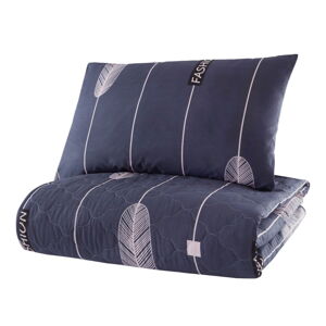 Modrá prikrývka cez posteľ s obliečkou na vankúš z ranforce bavlny EnLora Home Modena, 180 x 225 cm