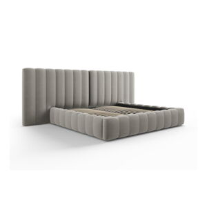 Sivá čalúnená dvojlôžková posteľ s úložným priestorom s roštom 180x200 cm Gina – Milo Casa