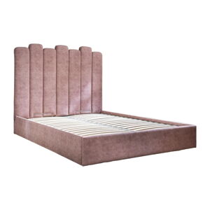 Ružová čalúnená dvojlôžková posteľ s úložným priestorom s roštom 160x200 cm Dreamy Aurora - Miuform