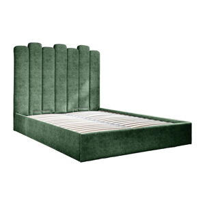Zelená čalúnená dvojlôžková posteľ s úložným priestorom s roštom 160x200 cm Dreamy Aurora - Miuform