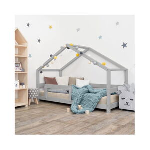 Sivá detská posteľ domček s bočnicou Benlemi Lucky, 120 x 200 cm