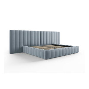 Svetlomodrá čalúnená dvojlôžková posteľ s úložným priestorom s roštom 200x200 cm Gina – Milo Casa