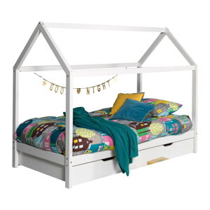 Biela domčeková/s výsuvným lôžkom detská posteľ z borovicového dreva s úložným priestorom 90x200 cm DALLAS – Vipack