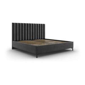 Tmavosivá čalúnená dvojlôžková posteľ s úložným priestorom s roštom 160x200 cm Casey – Mazzini Beds