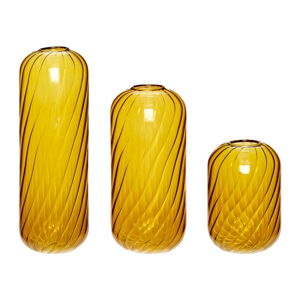 Okrovožlté sklenené ručne vyrobené vázy v súprave 3 ks (výška 20 cm) Fleur – Hübsch