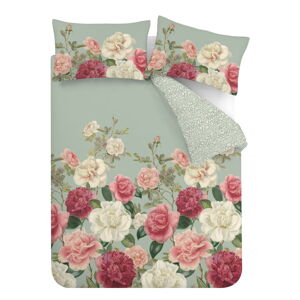 Ružovo-zelené bavlnené obliečky na dvojlôžko 200x200 cm Rose Garden – RHS