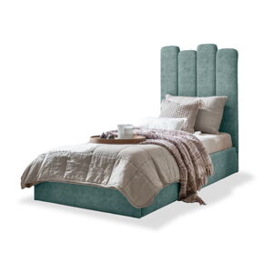 Tyrkysová čalúnená jednolôžková posteľ s úložným priestorom s roštom 90x200 cm Dreamy Aurora - Miuform