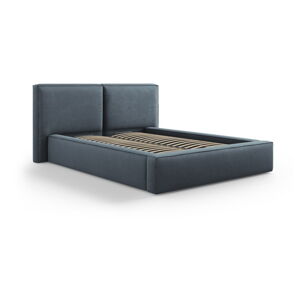 Tmavomodrá čalúnená dvojlôžková posteľ s úložným priestorom s roštom 140x200 cm Arendal – Cosmopolitan Design
