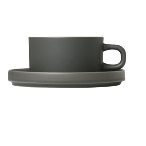 Súprava 2 sivých keramických šálok na čaj s tanierikmi Blomus Pilar, 170 ml
