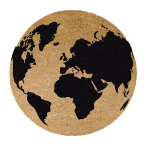 Čierna okrúhla rohožka z prírodného kokosového vlákna Artsy Doormats Globe, ⌀ 70 cm