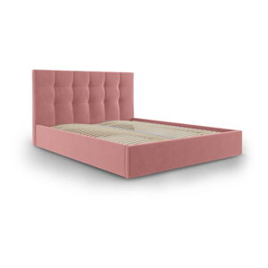 Ružová zamatová dvojlôžková posteľ Mazzini Beds Nerin, 180 x 200 cm