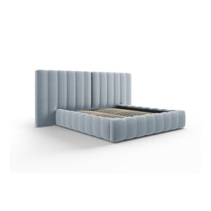 Svetlomodrá čalúnená dvojlôžková posteľ s úložným priestorom s roštom 160x200 cm Gina – Milo Casa