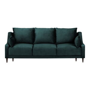 Modrozelená zamatová rozkladaca pohovka s úložným priestorom Mazzini Sofas Freesia, 215 cm