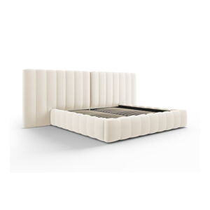 Béžová čalúnená dvojlôžková posteľ s úložným priestorom s roštom 180x200 cm Gina – Milo Casa
