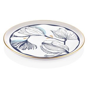 Biely porcelánový servírovací tanier s modrými kvetmi Mia Bleu, ⌀ 30 cm