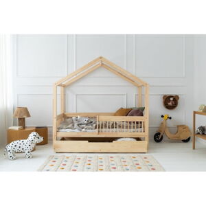 Domčeková/s výsuvným lôžkom detská posteľ z borovicového dreva s úložným priestorom 80x140 cm v prírodnej farbe Mila RMW – Adeko