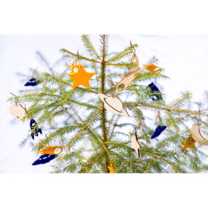 Súprava 8 žlto-modrých filcových vianočných dekorácií Spira Medium