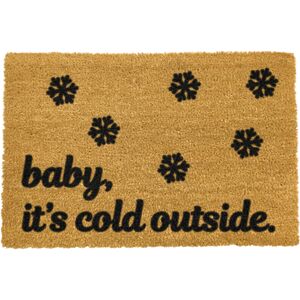 Čierna rohožka z prírodného kokosového vlákna Artsy Doormats Baby It's Cold Outside, 40 x 60 cm