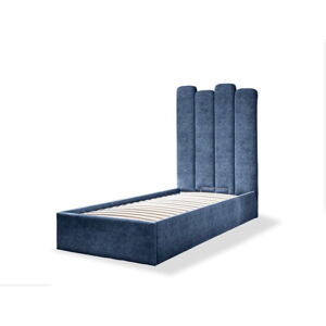 Modrá čalúnená jednolôžková posteľ s úložným priestorom s roštom 90x200 cm Dreamy Aurora - Miuform