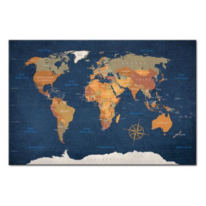 Nástenka s mapou sveta Bimago Ink Oceans 90 × 60 cm