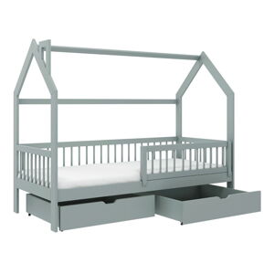 Sivá domčeková detská posteľ s úložným priestorom 90x190 cm Oskar - Lano Meble