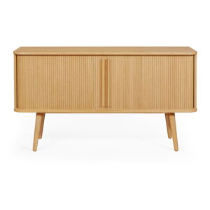 Nízka komoda v dekore duba s posuvnými dverami v prírodnej farbe 138x75 cm Rove – Woodman