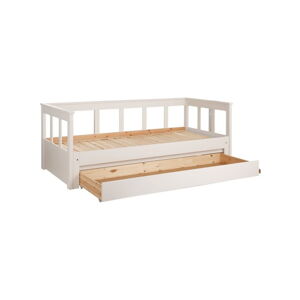 Biela detská posteľ z borovicového dreva s výsuvným lôžkom s úložným priestorom 90x200 cm PINO – Vipack