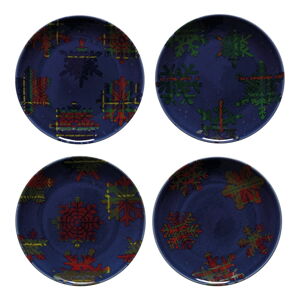 Súprava 4 modro-červených dezertných tanierov z kameniny Casafina Snowflake, ø 21,6 cm