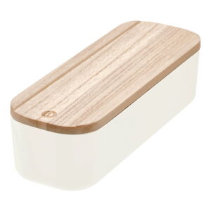 Biely úložný box s vekom z dreva paulownia iDesign Eco, 9 x 27,5 cm