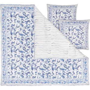 Modro-biele obliečky na dvojlôžko z bavlneného saténu Westwing Collection, 200 x 200 cm