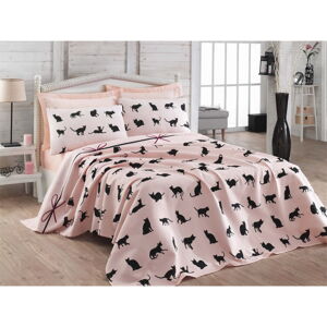Pléd cez posteľ na dvojlôžko s obliečkami na vankúše a plachtou Cat, 200 × 235 cm