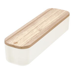 Biely úložný box s vekom z dreva paulownia iDesign Eco, 9 x 36,5 cm