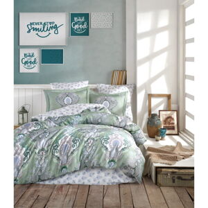 Zelené posteľné obliečky z bavlneného saténu Mijolnir Mavarova, 135 x 200 cm