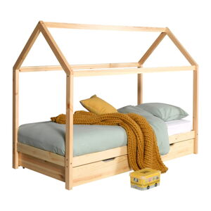 Domčeková/s výsuvným lôžkom detská posteľ z borovicového dreva s úložným priestorom 90x200 cm v prírodnej farbe DALLAS – Vipack