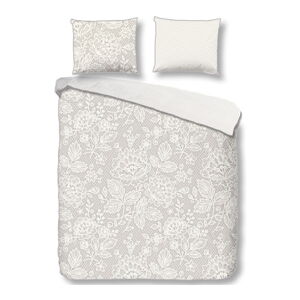 Bielo-sivé posteľné obliečky z bavlneného saténu Descanso Lily, 140 x 220 cm