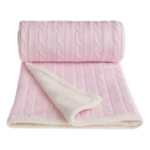 Ružová pletená detská deka s podielom bavlny T-TOMI Winter, 80 x 100 cm