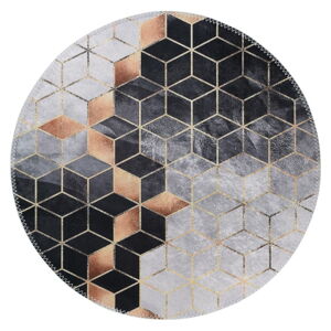 Čierno-biely umývateľný okrúhly koberec ø 100 cm – Vitaus