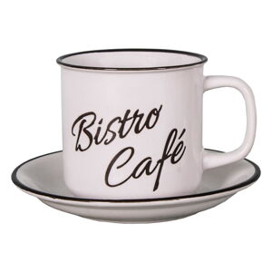 Biela kameninová šálka s tanierikom Antic Line Bistro - Café