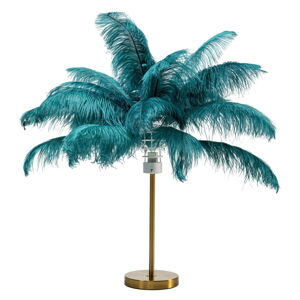 V petrolejovej farbe stolová lampa s tienidlom z peria (výška  60 cm) Feather Palm – Kare Design